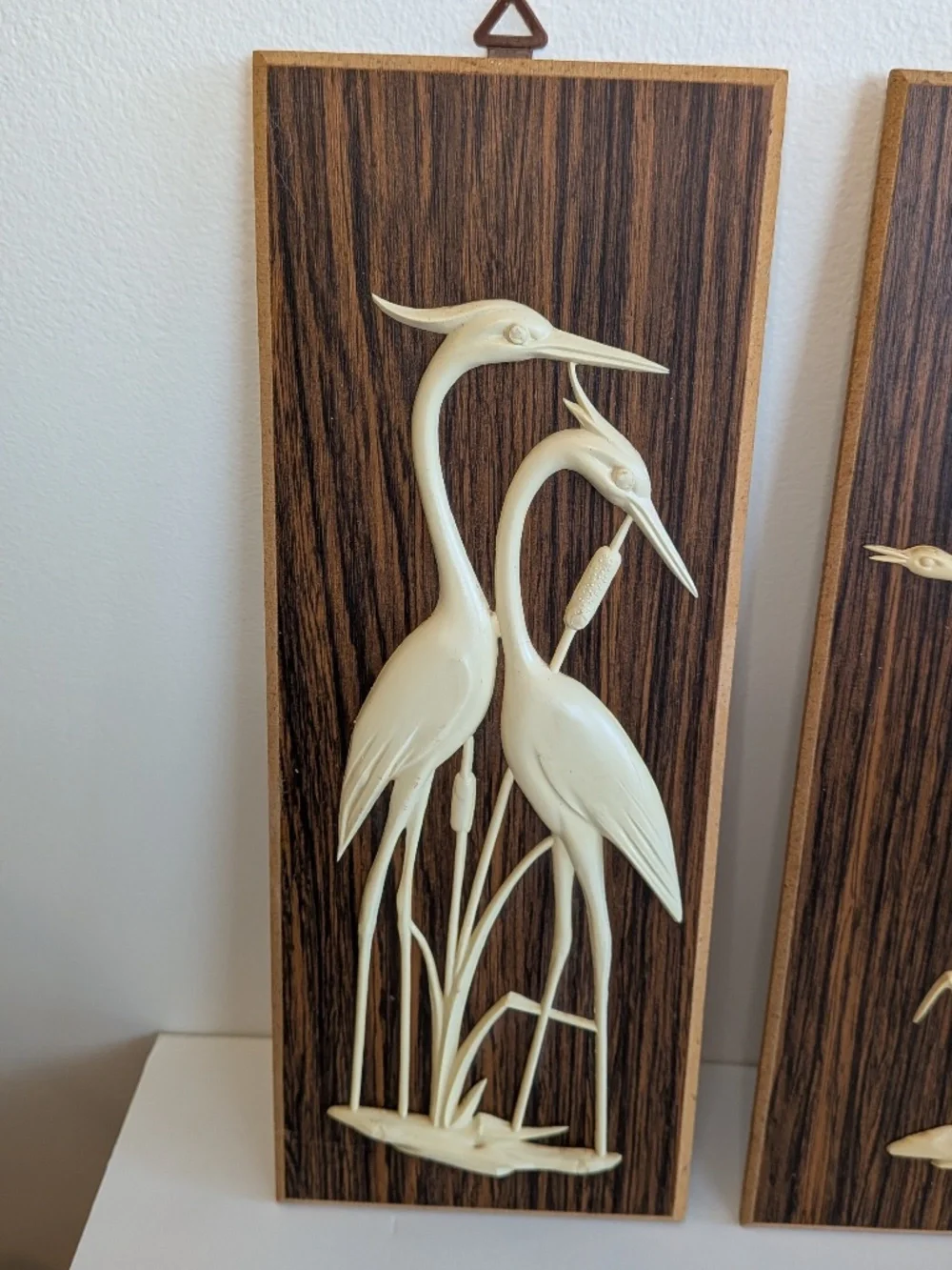 Vintage Bakelite carved Water Fowl on wood Wall Plaques  Set Of 3 Heron Geese